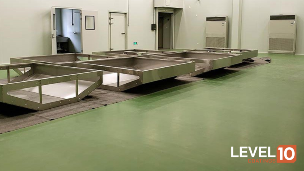 Durable and glossy epoxy flooring in a cannabis extraction facility.